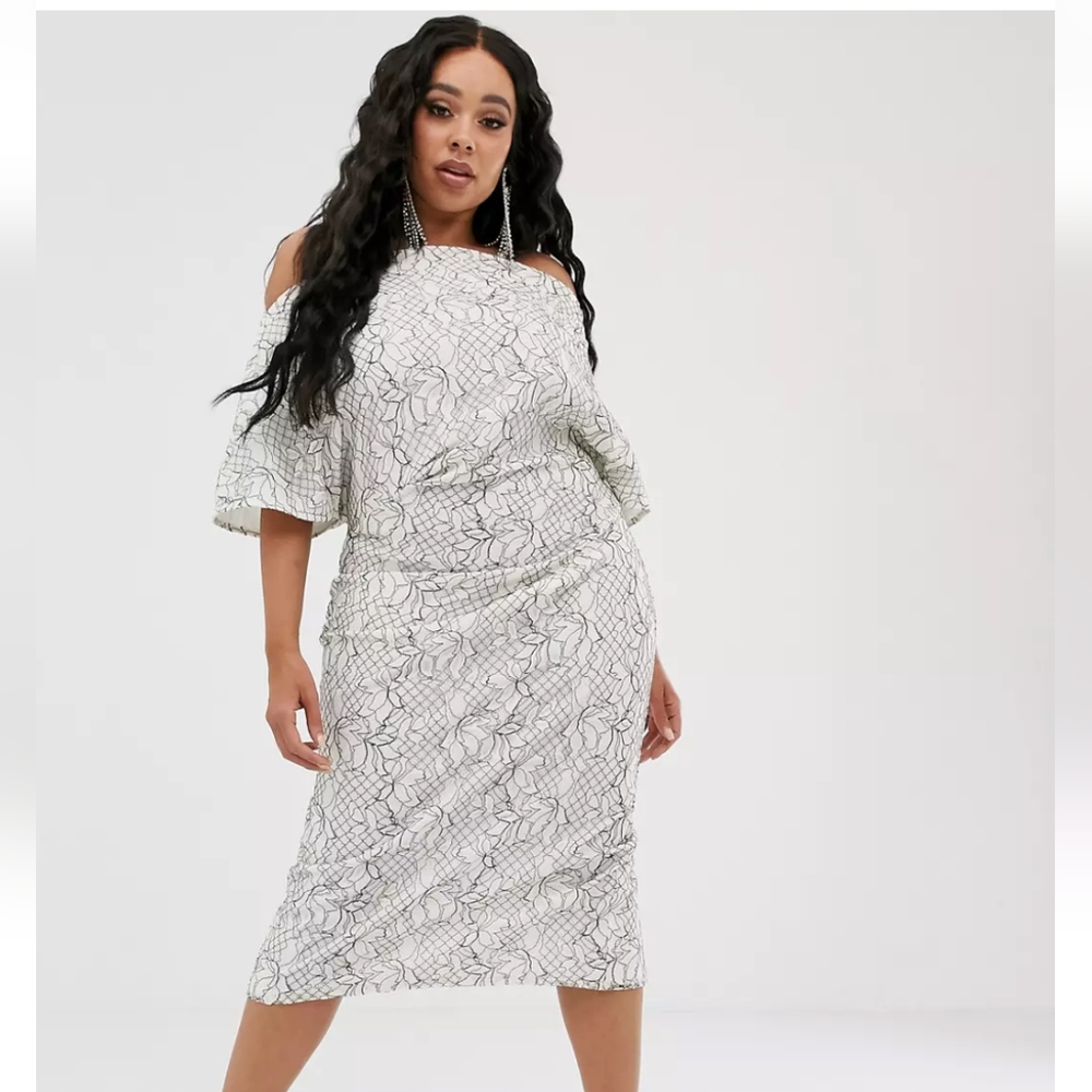Asos Fallen shoulder lace dress